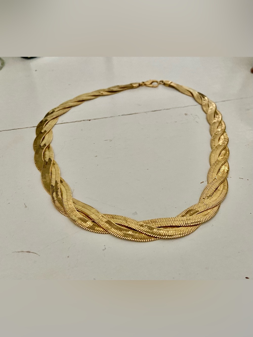 Vintage Avon Triple Braided Gold Herringbone Necklace